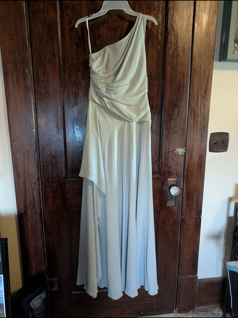 David's Bridal Pale Blue One-Shoulder Evening Gown